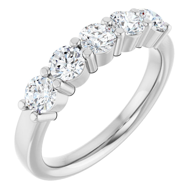 14K Gold Round Lab-Grown Diamond Shared-Prong Five-Stone Anniversary Band – 2.5 mm Stones - White Gold