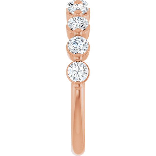 14K Gold Round Natural Diamond Shared-Prong Anniversary Band – 1/5–9/10 CTW - Rose Gold - view 4