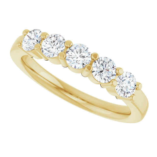 14K Gold Round Lab-Grown Diamond Shared-Prong Five-Stone Anniversary Band – 3.4 mm Stones - Yellow Gold - view 5