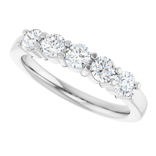 14K Gold Round Lab-Grown Diamond Shared-Prong Five-Stone Anniversary Band – 3.4 mm Stones - White Gold - view 5