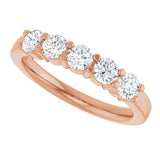 14K Gold Round Lab-Grown Diamond Shared-Prong Five-Stone Anniversary Band – 3.4 mm Stones - Rose Gold - view 5