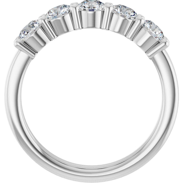 14K Gold Round Natural Diamond Shared-Prong Five-Stone Anniversary Band – 3.8 mm Stones - White Gold - view 2