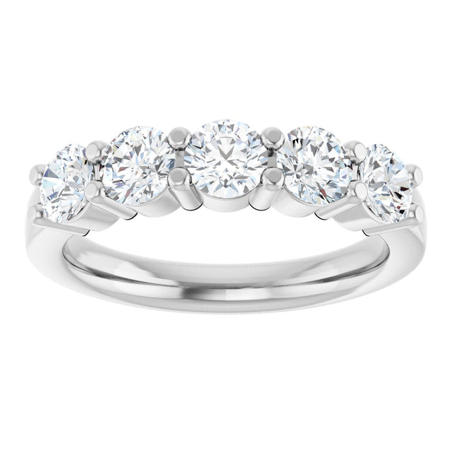 Platinum Round Natural Diamond Shared-Prong Five-Stone Anniversary Band – 4.1 mm Stones - view 3