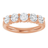 14K Gold Round Lab-Grown Diamond Shared-Prong Five-Stone Anniversary Band – 4.1 mm Stones - Rose Gold - view 3