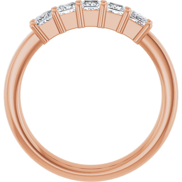 14K Gold Square Lab-Grown Diamond Shared-Prong Five-Stone Anniversary Band – 1/2–1 3/8 CTW - Rose Gold - view 2