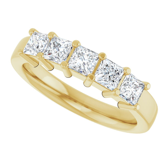 14K Gold Square Lab-Grown Diamond Shared-Prong Five-Stone Anniversary Band – 1/2–1 3/8 CTW - Yellow Gold - view 5