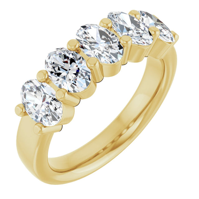 14K Gold Oval Lab-Grown Diamond Shared-Prong Five-Stone Anniversary Band – 6x4 mm Stones - Yellow Gold
