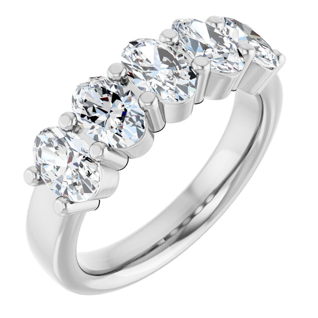 14K Gold Oval Lab-Grown Diamond Shared-Prong Five-Stone Anniversary Band – 6x4 mm Stones - White Gold