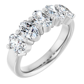 Platinum Oval Lab-Grown Diamond Shared-Prong Five-Stone Anniversary Band – 6x4 mm Stones