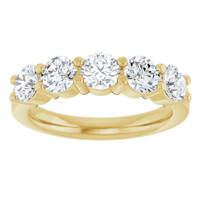 14K Gold Round Lab-Grown Diamond Shared-Prong Five-Stone Anniversary Band – 4.4 mm Stones - Yellow Gold - view 3