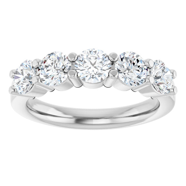 14K Gold Round Lab-Grown Diamond Shared-Prong Five-Stone Anniversary Band – 4.4 mm Stones - White Gold - view 3