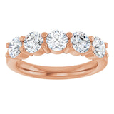 14K Gold Round Lab-Grown Diamond Shared-Prong Five-Stone Anniversary Band – 4.4 mm Stones - Rose Gold - view 3