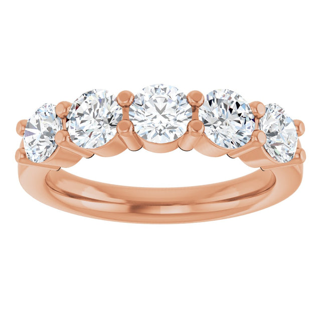 14K Gold Round Lab-Grown Diamond Shared-Prong Five-Stone Anniversary Band – 4.4 mm Stones - Rose Gold - view 3