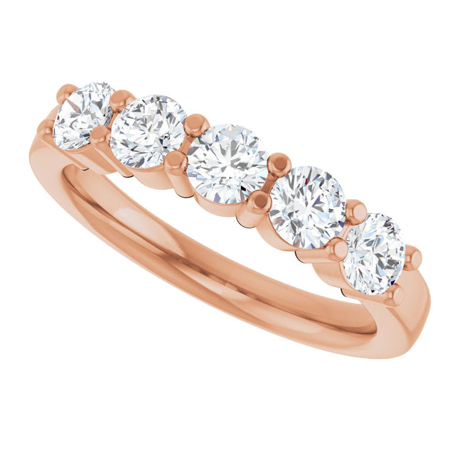 14K Gold Round Lab-Grown Diamond Shared-Prong Five-Stone Anniversary Band – 3.75 mm Stones - Rose Gold - view 5