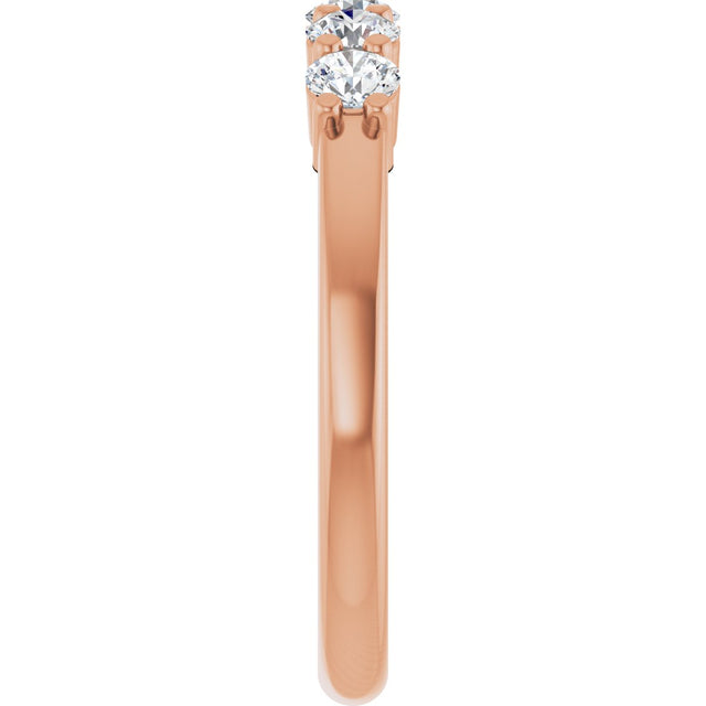14K Gold Round Natural Diamond Shared-Prong Five-Stone Anniversary Band – 3 mm Stones - Rose Gold - view 4
