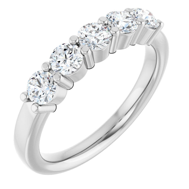 Platinum Round Lab-Grown Diamond Shared-Prong Five-Stone Anniversary Band – 3.5 mm Stones