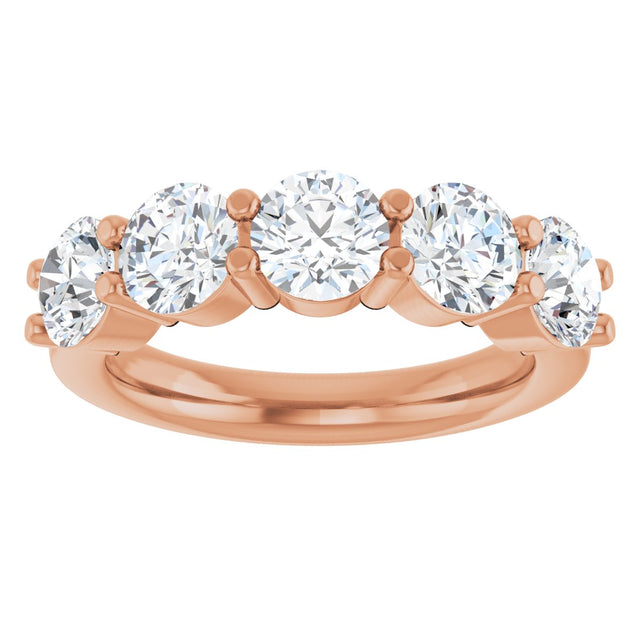 14K Gold Round Lab-Grown Diamond Shared-Prong Five-Stone Anniversary Band – 5.2 mm Stones - Rose Gold - view 3