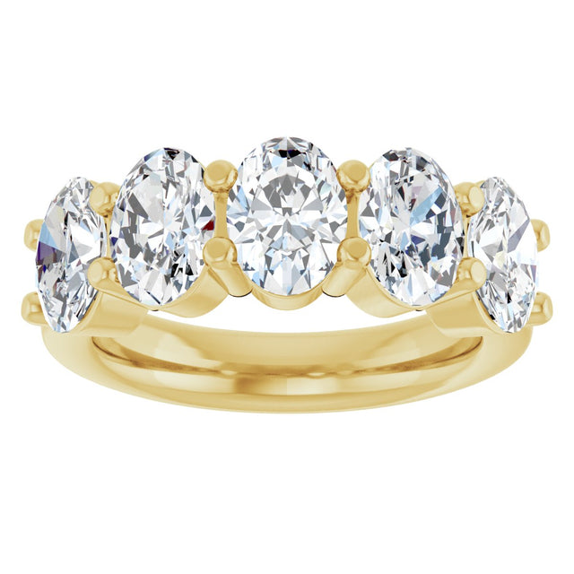 14K Gold Oval Lab-Grown Diamond Shared-Prong Five-Stone Anniversary Band – 7x5 mm Stones - Yellow Gold - view 3