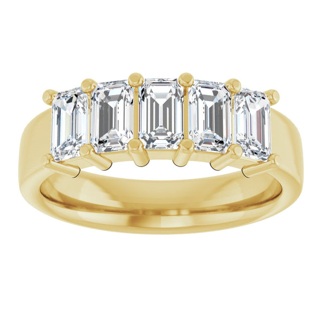 14K Gold Emerald Lab-Grown Diamond Shared-Prong Five-Stone Anniversary Band – 1 3/4–3 1/4 CTW - Yellow Gold - view 3