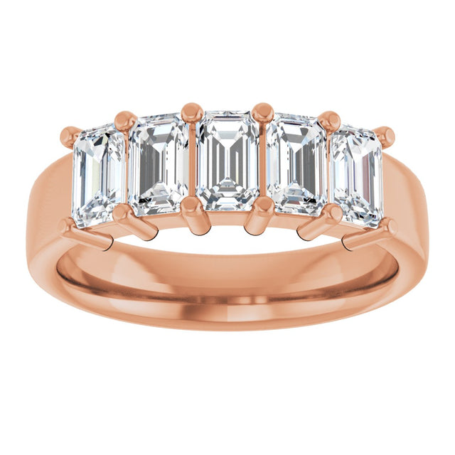 14K Gold Emerald Lab-Grown Diamond Shared-Prong Five-Stone Anniversary Band – 1 3/4–3 1/4 CTW - Rose Gold - view 3