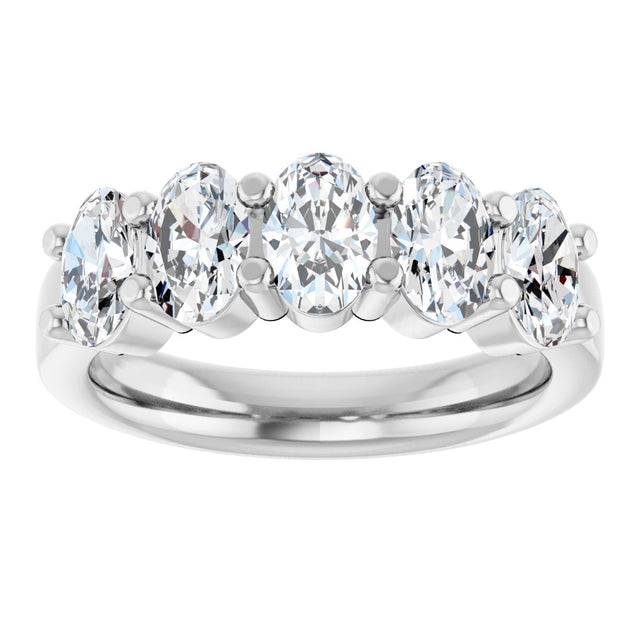 14K Gold Oval Natural Diamond Shared-Prong Five-Stone Anniversary Band – 1 7/8 CTW - White Gold - view 3