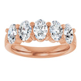 14K Gold Oval Lab-Grown Diamond Shared-Prong Five-Stone Anniversary Band – 6x4 mm Stones - Rose Gold - view 3
