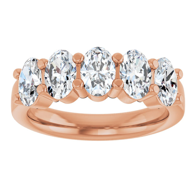 14K Gold Oval Lab-Grown Diamond Shared-Prong Five-Stone Anniversary Band – 6x4 mm Stones - Rose Gold - view 3