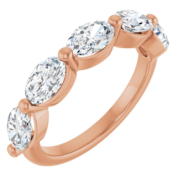 14K Gold Oval Lab-Grown Diamond Shared-Prong Anniversary Band – 6x4 mm Stones (1 7/8 CTW) - Rose Gold