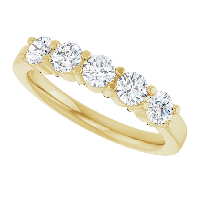 14K Gold Round Lab-Grown Diamond Shared-Prong Five-Stone Anniversary Band – 3.5 mm Stones - Yellow Gold - view 5