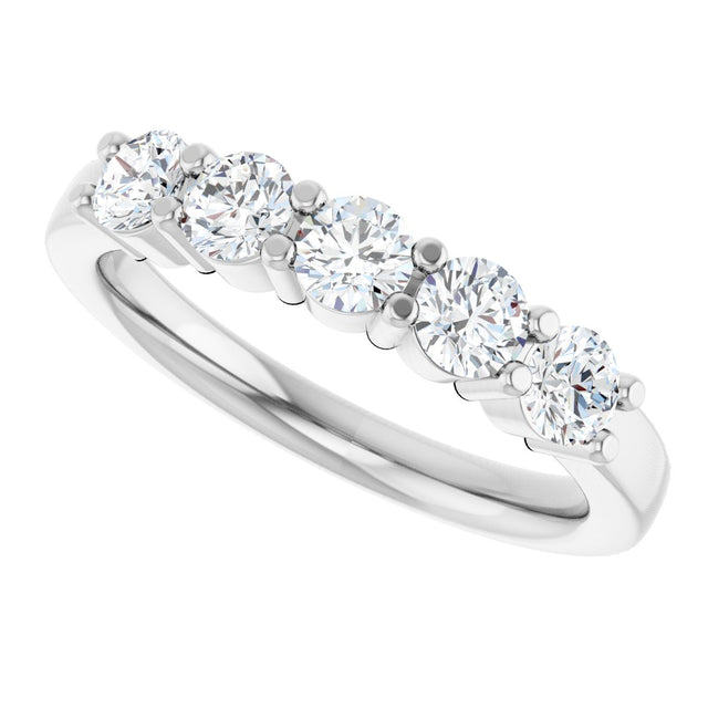 14K Gold Round Lab-Grown Diamond Shared-Prong Five-Stone Anniversary Band – 3.5 mm Stones - White Gold - view 5