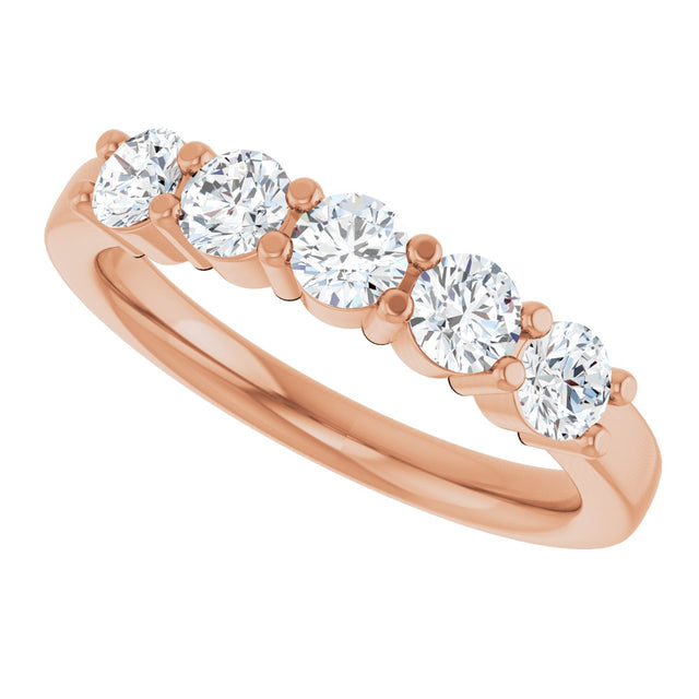 14K Gold Round Lab-Grown Diamond Shared-Prong Five-Stone Anniversary Band – 3.5 mm Stones - Rose Gold - view 5