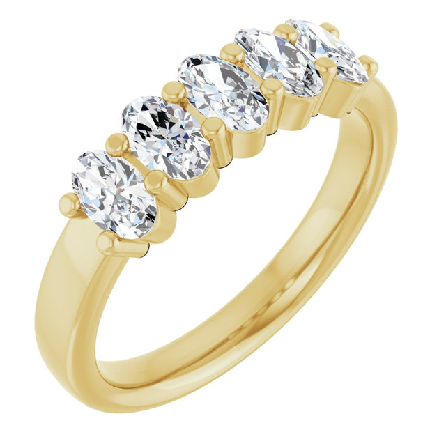 14K Gold Oval Lab-Grown Diamond Shared-Prong Five-Stone Anniversary Band – 5x3 mm Stones - Yellow Gold