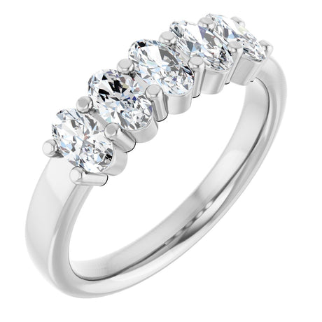 Platinum Oval Lab-Grown Diamond Shared-Prong Five-Stone Anniversary Band – 5x3 mm Stones