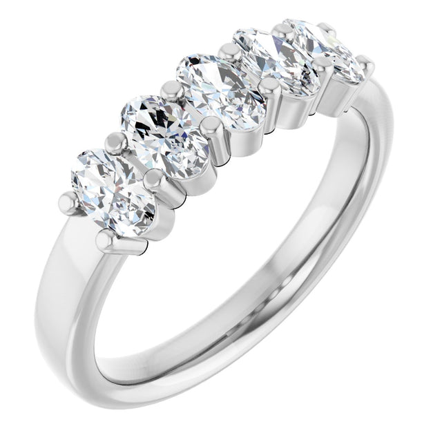 Platinum Oval Lab-Grown Diamond Shared-Prong Five-Stone Anniversary Band – 5x3 mm Stones