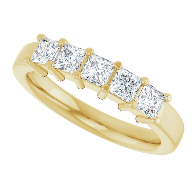 14K Gold Square Lab-Grown Diamond Shared-Prong Five-Stone Anniversary Band – 1/2–1 3/8 CTW - Yellow Gold - view 5