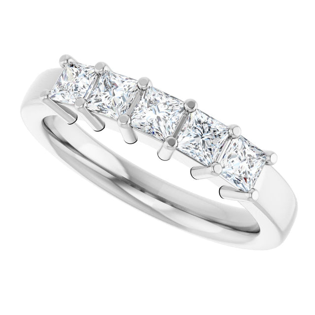14K Gold Square Lab-Grown Diamond Shared-Prong Five-Stone Anniversary Band – 1/2–1 3/8 CTW - White Gold - view 5