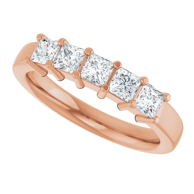 14K Gold Square Lab-Grown Diamond Shared-Prong Five-Stone Anniversary Band – 1/2–1 3/8 CTW - Rose Gold - view 5