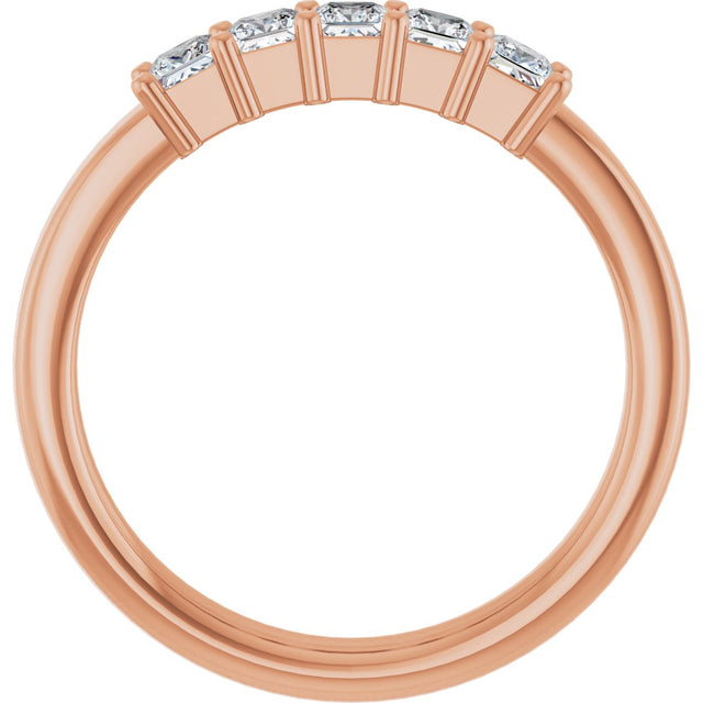 14K Gold Square Lab-Grown Diamond Shared-Prong Five-Stone Anniversary Band – 1/2–1 3/8 CTW - Rose Gold - view 2