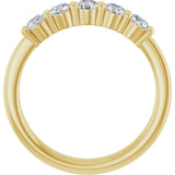 14K Gold Round Natural Diamond Shared-Prong Five-Stone Anniversary Band – 3.2 mm Stones - Yellow Gold - view 2