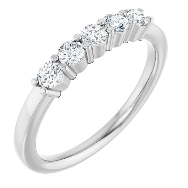 14K Gold Round Natural Diamond Shared-Prong Five-Stone Anniversary Band – 2.75 mm Stones - White Gold
