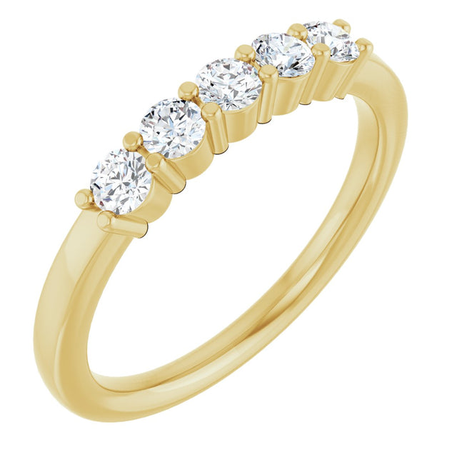 14K Gold Round Natural Diamond Shared-Prong Five-Stone Anniversary Band – 2.75 mm Stones - Yellow Gold