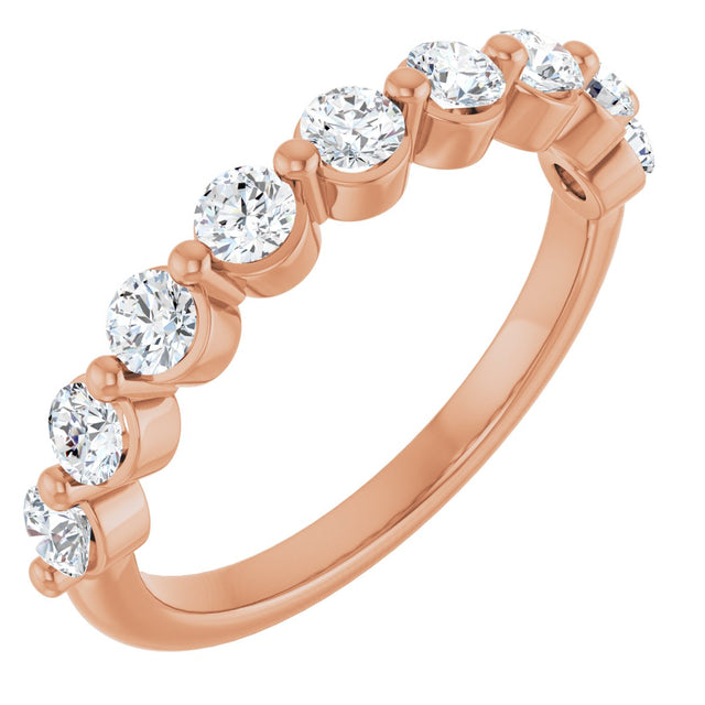 10K Gold Round Lab-Grown Diamond Shared-Prong Anniversary Band – 1/5–5/8 CTW - Rose Gold