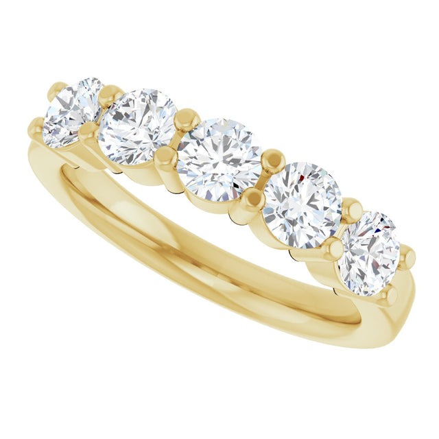 14K Gold Round Natural Diamond Shared-Prong Five-Stone Anniversary Band – 4.1 mm Stones - Yellow Gold - view 5