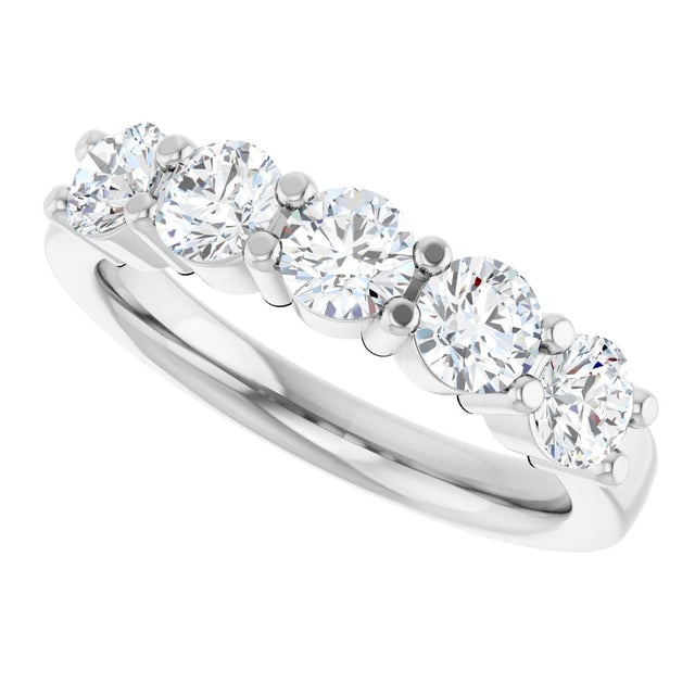 14K Gold Round Lab-Grown Diamond Shared-Prong Five-Stone Anniversary Band – 4.1 mm Stones - White Gold - view 5
