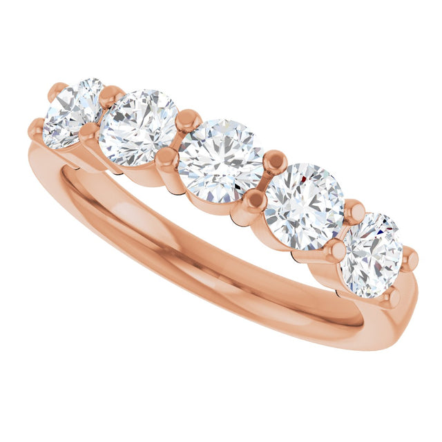 14K Gold Round Lab-Grown Diamond Shared-Prong Five-Stone Anniversary Band – 4.1 mm Stones - Rose Gold - view 5
