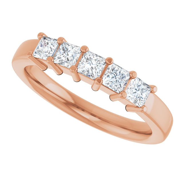 14K Gold Square Lab-Grown Diamond Shared-Prong Five-Stone Anniversary Band – 1/2–1 3/8 CTW - Rose Gold - view 5