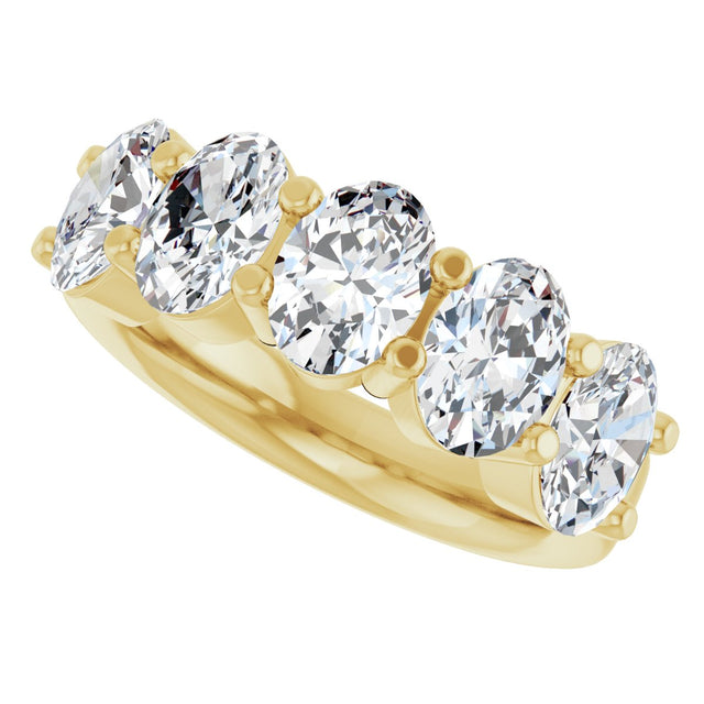 14K Gold Oval Lab-Grown Diamond Shared-Prong Five-Stone Anniversary Band – 7x5 mm Stones - Yellow Gold - view 5