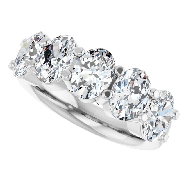 Platinum Oval Lab-Grown Diamond Shared-Prong Five-Stone Anniversary Band – 7x5 mm Stones - view 5