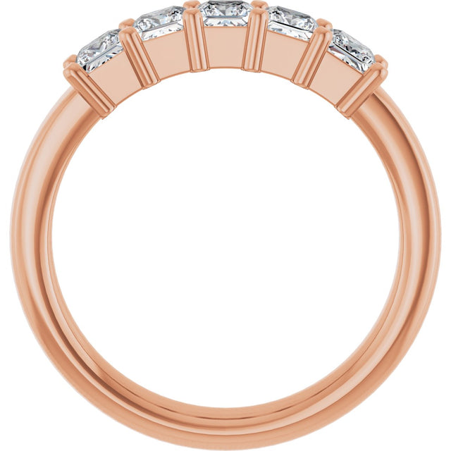 14K Gold Square Lab-Grown Diamond Shared-Prong Five-Stone Anniversary Band – 1/2–1 3/8 CTW - Rose Gold - view 2