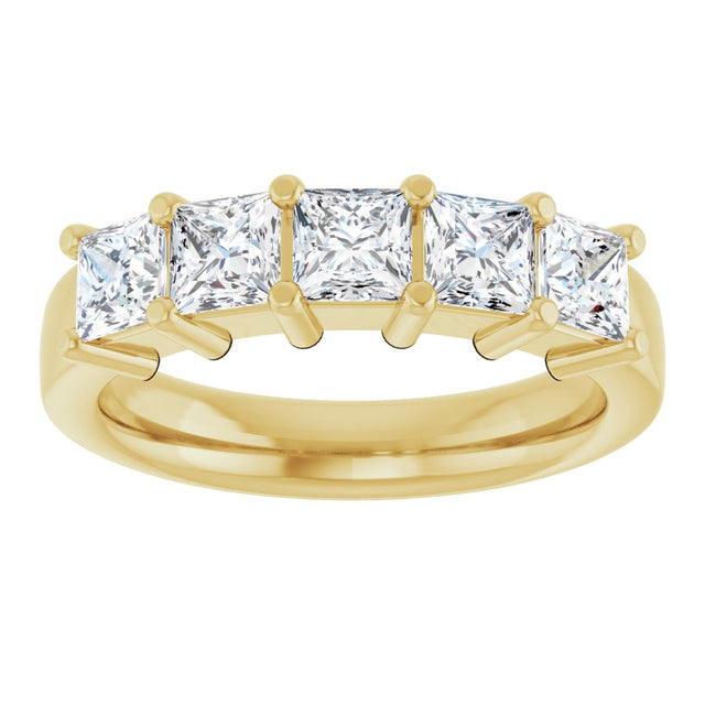 14K Gold Square Lab-Grown Diamond Shared-Prong Five-Stone Anniversary Band – 1/2–1 3/8 CTW - Yellow Gold - view 3
